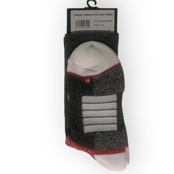 Strideline Alabama Crimson Tide NCAA Licensed Crew Socks M/L Gray Red White NWT - Picture 2 of 2